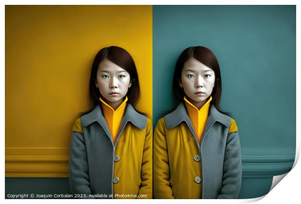 Concept of incongruous loneliness, people alone in a colorful se Print by Joaquin Corbalan
