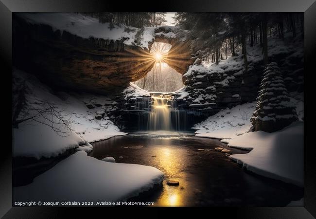 The snowmelt of a snowy stream at dawn, beautiful  Framed Print by Joaquin Corbalan