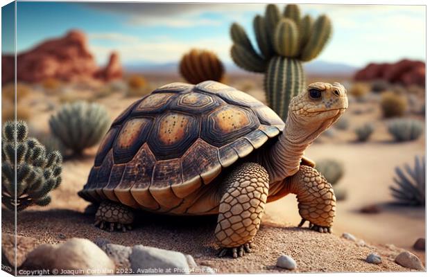 A turtle walks through the desert, an arid landsca Canvas Print by Joaquin Corbalan