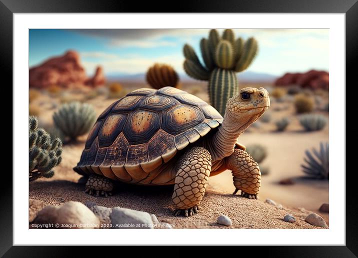 A turtle walks through the desert, an arid landsca Framed Mounted Print by Joaquin Corbalan