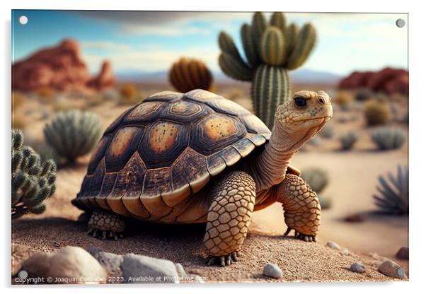 A turtle walks through the desert, an arid landsca Acrylic by Joaquin Corbalan