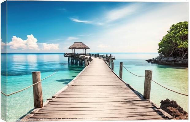 Paradisiacal view of a pier on an island in the pa Canvas Print by Joaquin Corbalan