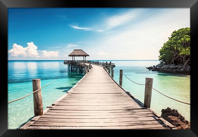 Paradisiacal view of a pier on an island in the pa Framed Print by Joaquin Corbalan