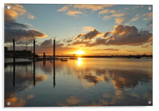 Sunrise reflections over Brightlingsea Harbour  Acrylic by Tony lopez