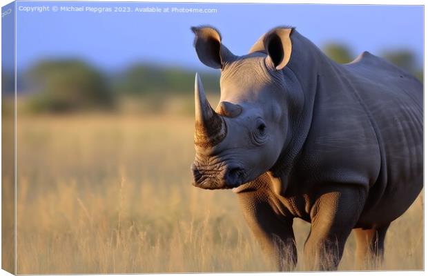 A rhino in the african savannah created with generative AI techn Canvas Print by Michael Piepgras