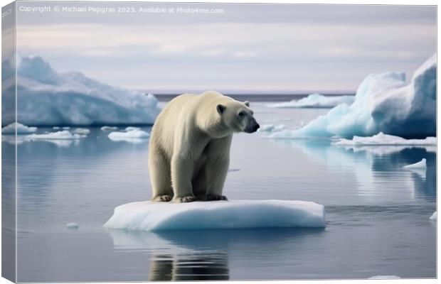 A sad polar bear on a small ice floe created with generative AI  Canvas Print by Michael Piepgras