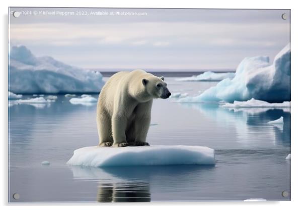 A sad polar bear on a small ice floe created with generative AI  Acrylic by Michael Piepgras