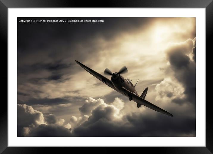 A second world war fighting plane in a dramatic sky created with Framed Mounted Print by Michael Piepgras