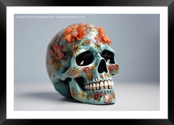 A skull for Dia de Los Muertos on light background created with  Framed Mounted Print by Michael Piepgras
