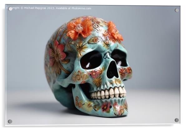 A skull for Dia de Los Muertos on light background created with  Acrylic by Michael Piepgras