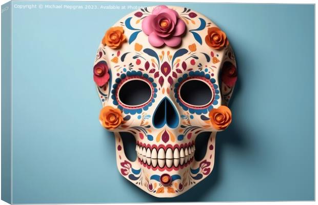 A skull for Dia de Los Muertos on light background created with  Canvas Print by Michael Piepgras