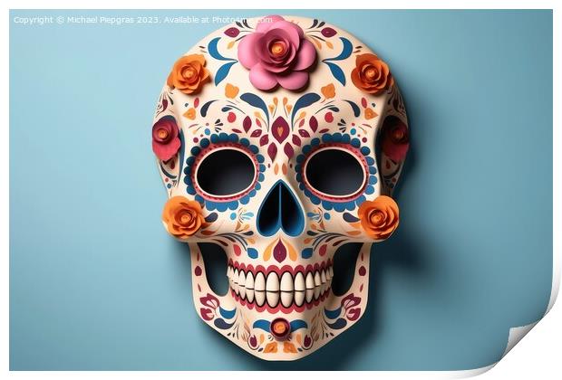 A skull for Dia de Los Muertos on light background created with  Print by Michael Piepgras
