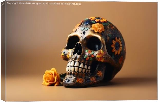A skull for Dia de Los Muertos on light background created with  Canvas Print by Michael Piepgras