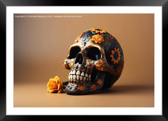 A skull for Dia de Los Muertos on light background created with  Framed Mounted Print by Michael Piepgras