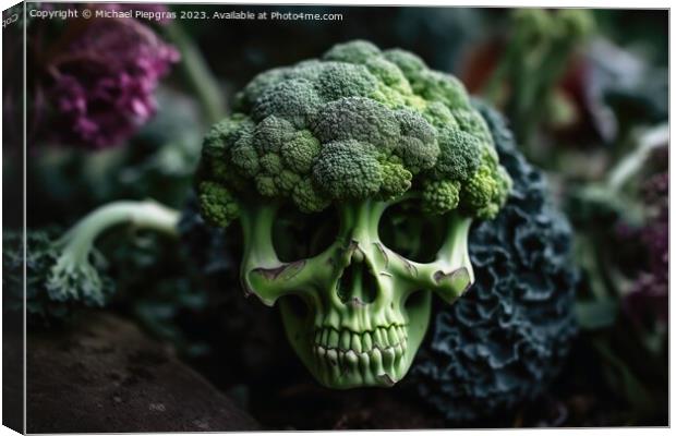 A skull made of broccoli created with generative AI technology. Canvas Print by Michael Piepgras