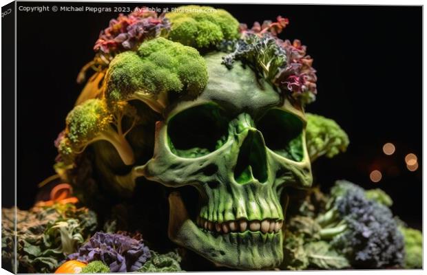 A skull made of broccoli created with generative AI technology. Canvas Print by Michael Piepgras