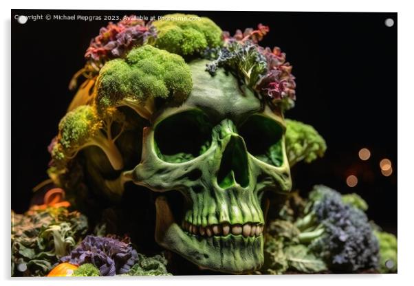 A skull made of broccoli created with generative AI technology. Acrylic by Michael Piepgras