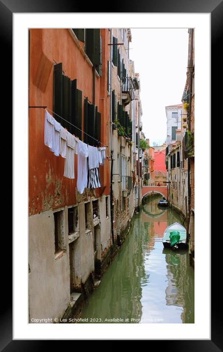 Washing day in Venice  Framed Mounted Print by Les Schofield