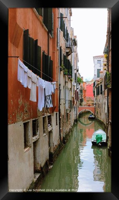 Washing day in Venice  Framed Print by Les Schofield