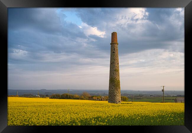 Rapeseed field sunset in cornwall, Framed Print by kathy white