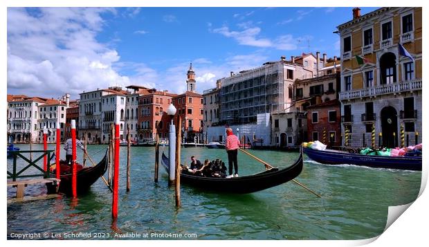 Serene and Romantic Venetian Gondola Ride Print by Les Schofield