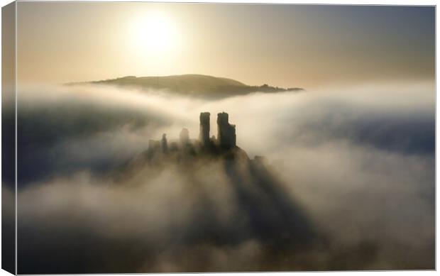 Corfe in the Clouds Canvas Print by David Neighbour
