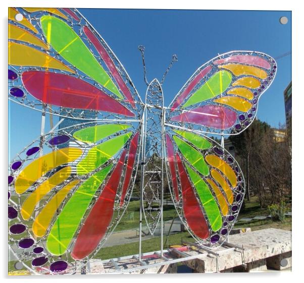 Close Up of Stained Glass Butterfly Sculpture, Tir Acrylic by Elaine Anne Baxter