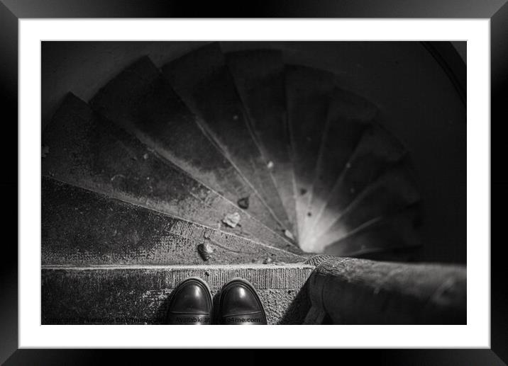Black and wight old stairs in De Reffer Framed Mounted Print by Veronika Druzhnieva