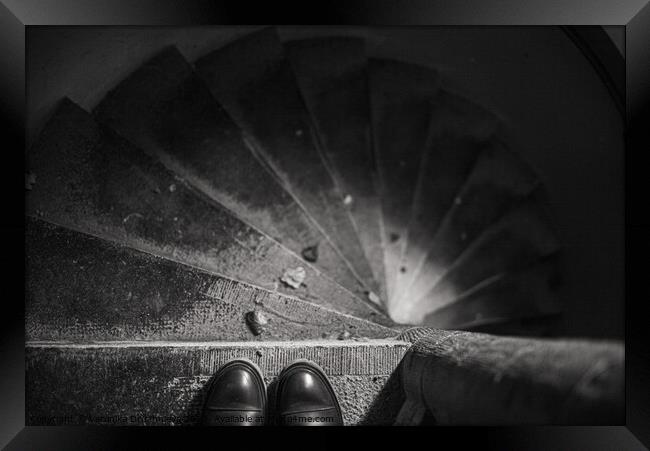 Black and wight old stairs in De Reffer Framed Print by Veronika Druzhnieva