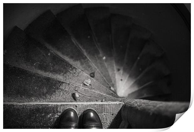 Black and wight old stairs in De Reffer Print by Veronika Druzhnieva