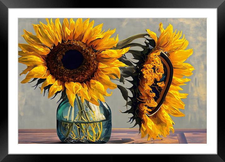 A vase of Sunflowers Framed Mounted Print by Glen Allen