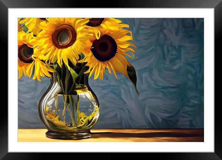 A Vase of Sunflowers 02 Framed Mounted Print by Glen Allen