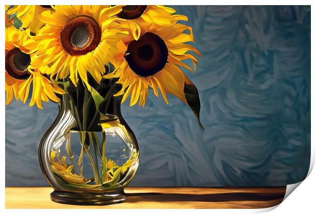 A Vase of Sunflowers 02 Print by Glen Allen