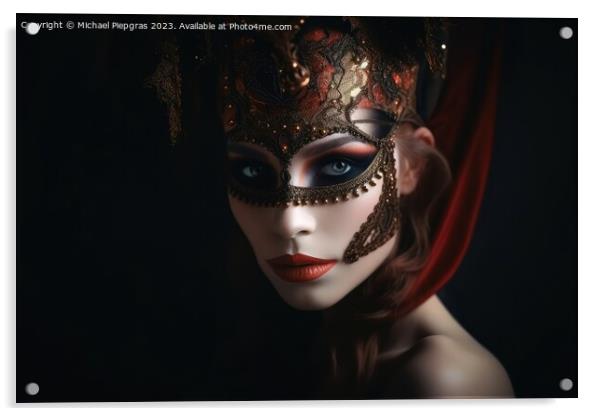 A beautiful woman in an elegant dress with a Venetian carnival m Acrylic by Michael Piepgras