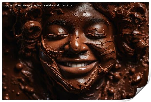 A happy childs face made of chocolate created with generative AI Print by Michael Piepgras