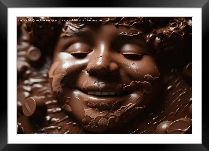 A happy childs face made of chocolate created with generative AI Framed Mounted Print by Michael Piepgras