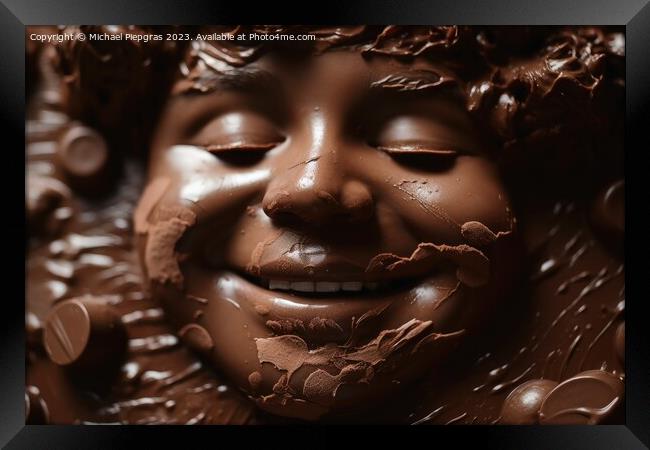 A happy childs face made of chocolate created with generative AI Framed Print by Michael Piepgras