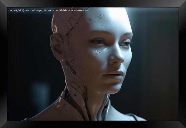 Futuristic female android with cybord technology created with ge Framed Print by Michael Piepgras