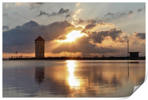 Sun setting over Batemans Tower in Brightlingsea  Print by Tony lopez