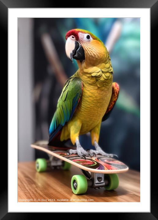 Skateboarding Parrot  Framed Mounted Print by Craig Doogan Digital Art