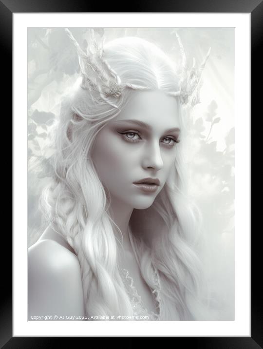 Fantasy Portrait White Tones Framed Mounted Print by Craig Doogan Digital Art