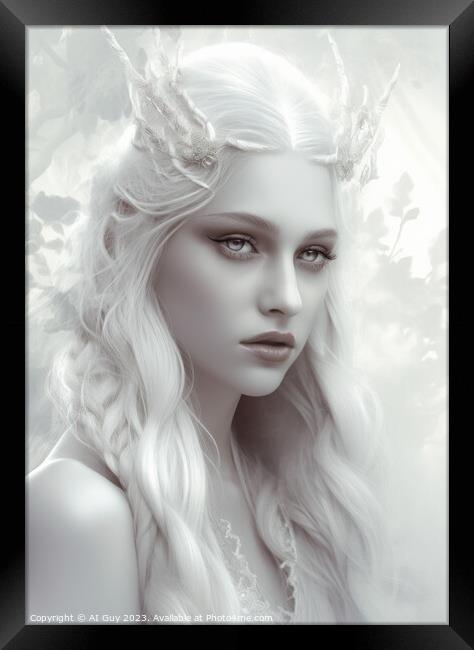 Fantasy Portrait White Tones Framed Print by Craig Doogan Digital Art