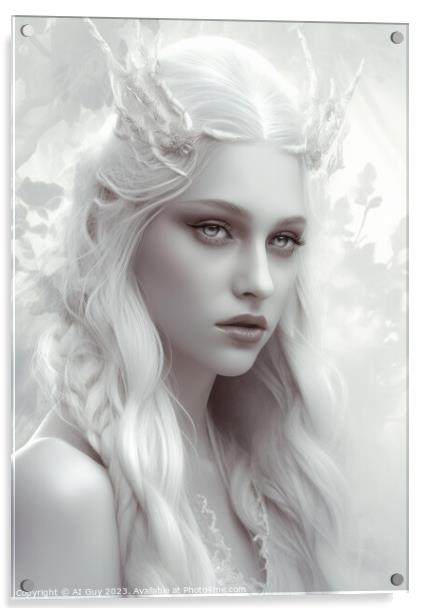 Fantasy Portrait White Tones Acrylic by Craig Doogan Digital Art