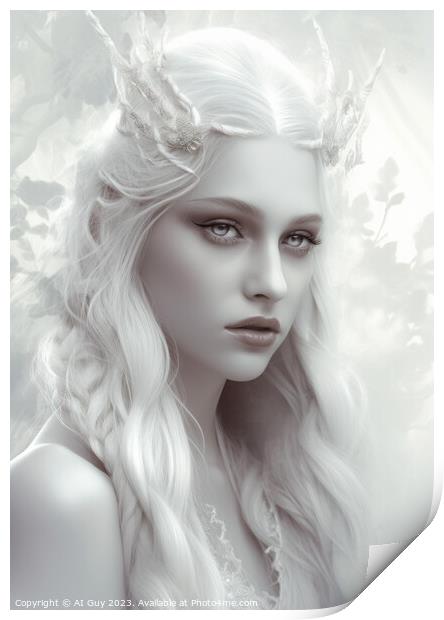 Fantasy Portrait White Tones Print by Craig Doogan Digital Art