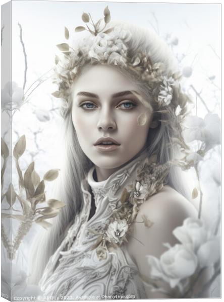 White Toned Fantasy Portrait Canvas Print by Craig Doogan Digital Art