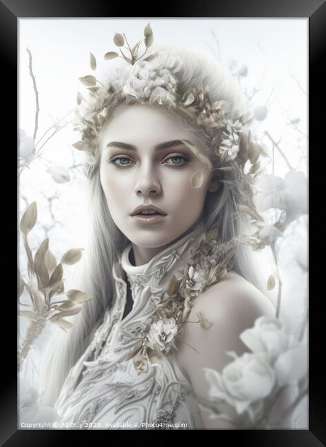 White Toned Fantasy Portrait Framed Print by Craig Doogan Digital Art