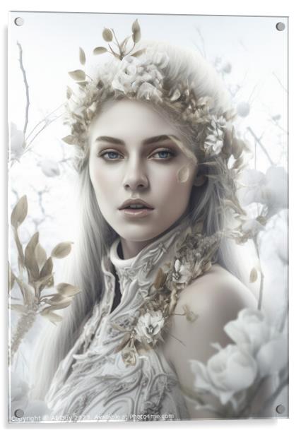 White Toned Fantasy Portrait Acrylic by Craig Doogan Digital Art