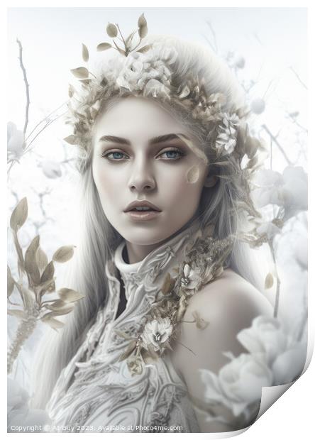 White Toned Fantasy Portrait Print by Craig Doogan Digital Art