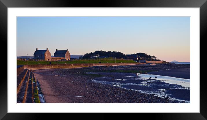 Prestwick shorefront at sunset and very low tide Framed Mounted Print by Allan Durward Photography