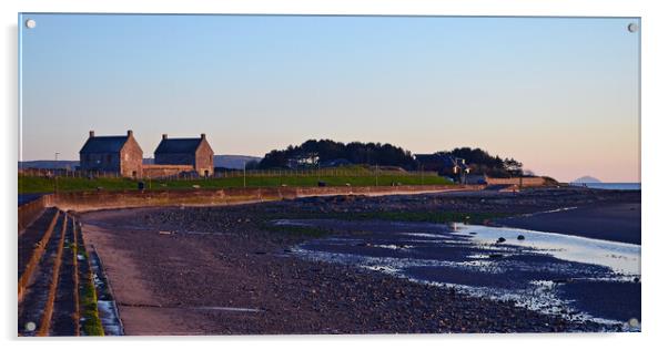 Prestwick shorefront at sunset and very low tide Acrylic by Allan Durward Photography